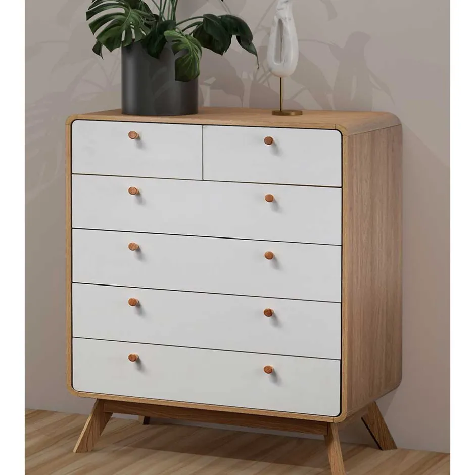 Wohnen Scandi Hochkommode in Eiche mit Weiß - Jendren