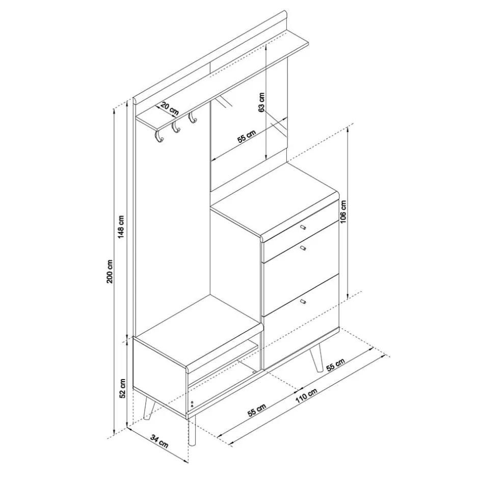 Scandi Kompaktgarderobe in 110x200x34 - Cablos^Wohnen Discount