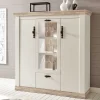 Wohnen Scandi Landhaus Highboard in Weiß Pinie Shabby Nedita 140 cm breit