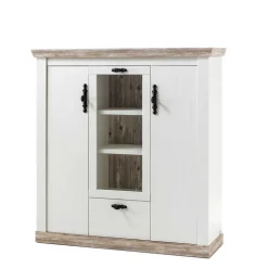 Wohnen Scandi Landhaus Highboard in Weiß Pinie Shabby Nedita 140 cm breit