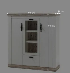 Wohnen Scandi Landhaus Highboard in Weiß Pinie Shabby Nedita 140 cm breit