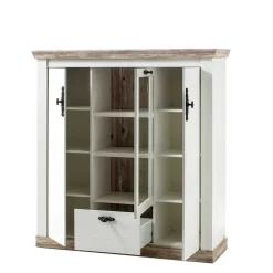 Wohnen Scandi Landhaus Highboard in Weiß Pinie Shabby Nedita 140 cm breit