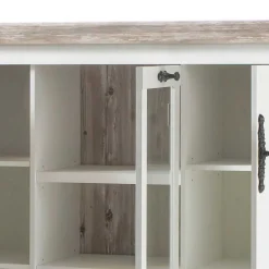 Wohnen Scandi Landhaus Highboard in Weiß Pinie Shabby Nedita 140 cm breit