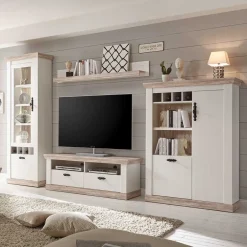 Wohnen Scandi Landhaus Wohnzimmermöbel Set Nedita in Weiß (vierteilig)