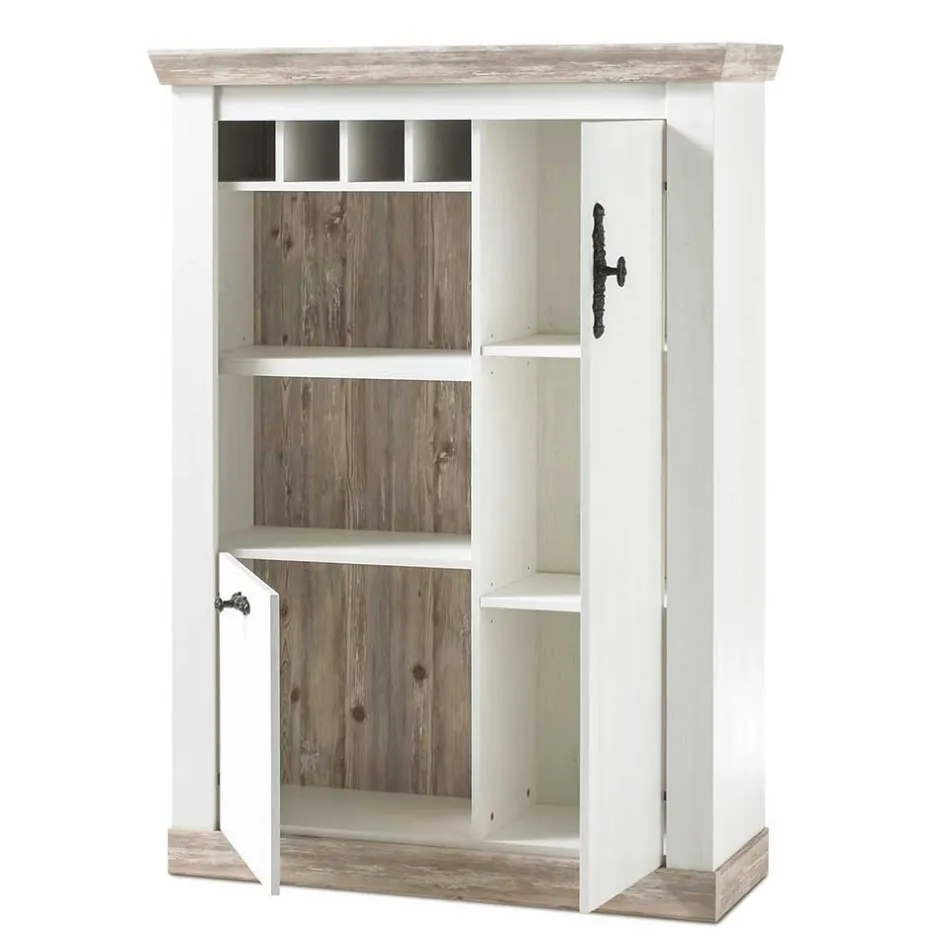 Wohnen Scandi Landhaus Wohnzimmermöbel Set Nedita in Weiß (vierteilig)