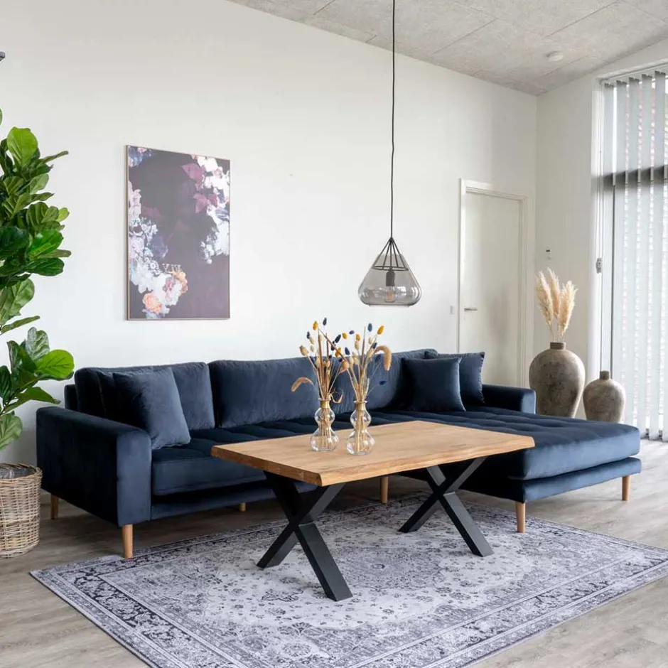 Scandi Polsterecke in Dunkelblau Samt - Peetja^Wohnen Discount