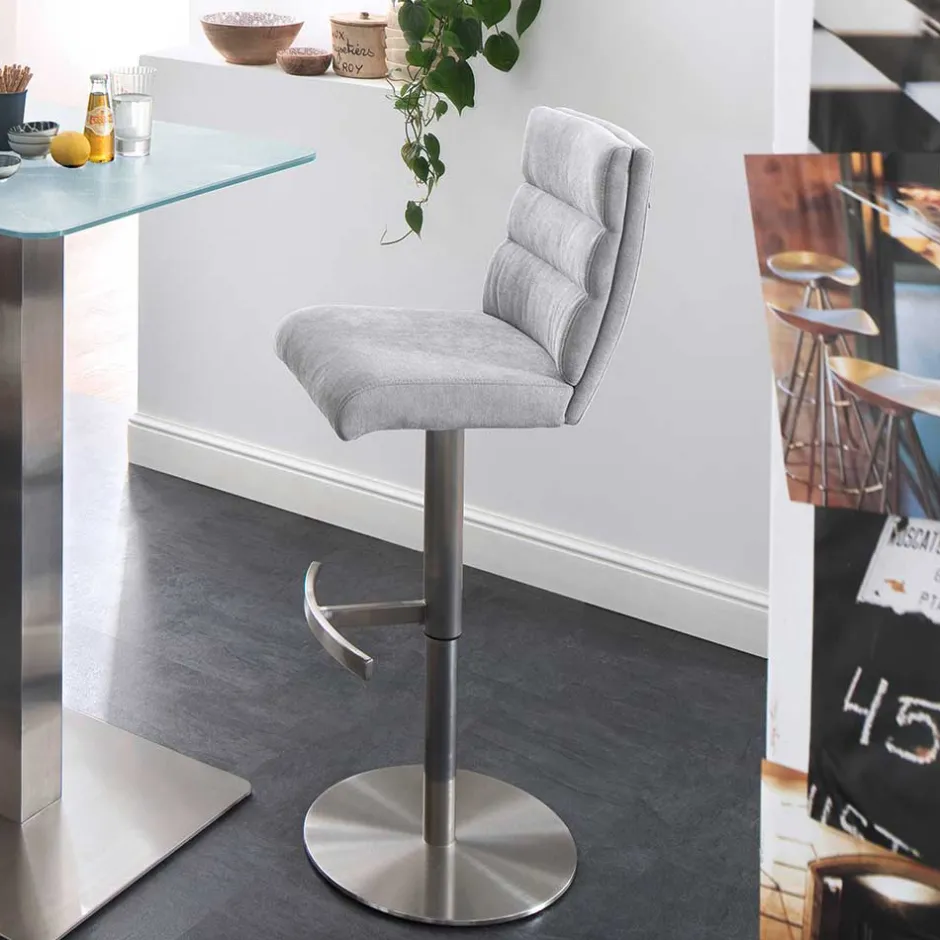 Wohnen Schicker Barstuhl mit Höhenverstellung in Hellgrau Stoff Anglesio & Edelstahl