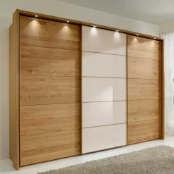 Wohnen Schiebetüren-Kleiderschrank in Beige Glas - Nikoba