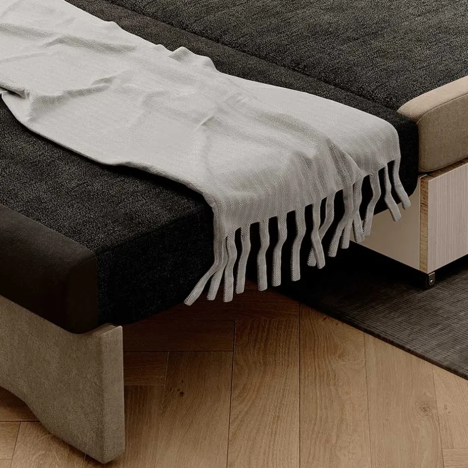 Schlafcouch in Beige und Dunkelbraun - Calming^Wohnen