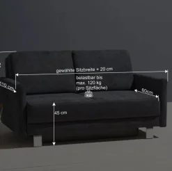 Wohnen Schlafcouch mit Bettkasten in Blaugrau - Casmas