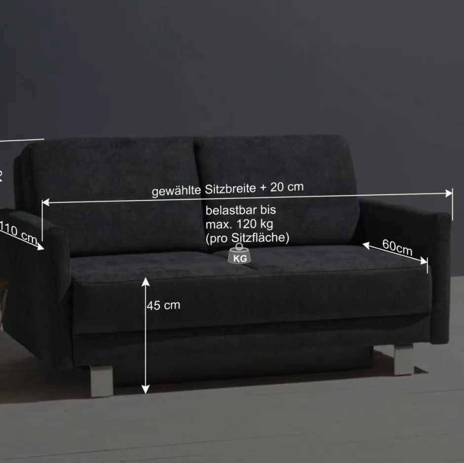 Wohnen Schlafcouch mit Bettkasten in Blaugrau - Casmas