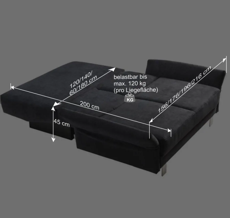 Wohnen Schlafcouch mit Bettkasten in Blaugrau - Casmas