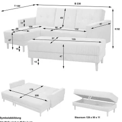 Wohnen Schlafcouch mit Hocker in Beigegrau mit Chrom - Defelira (zweiteilig)