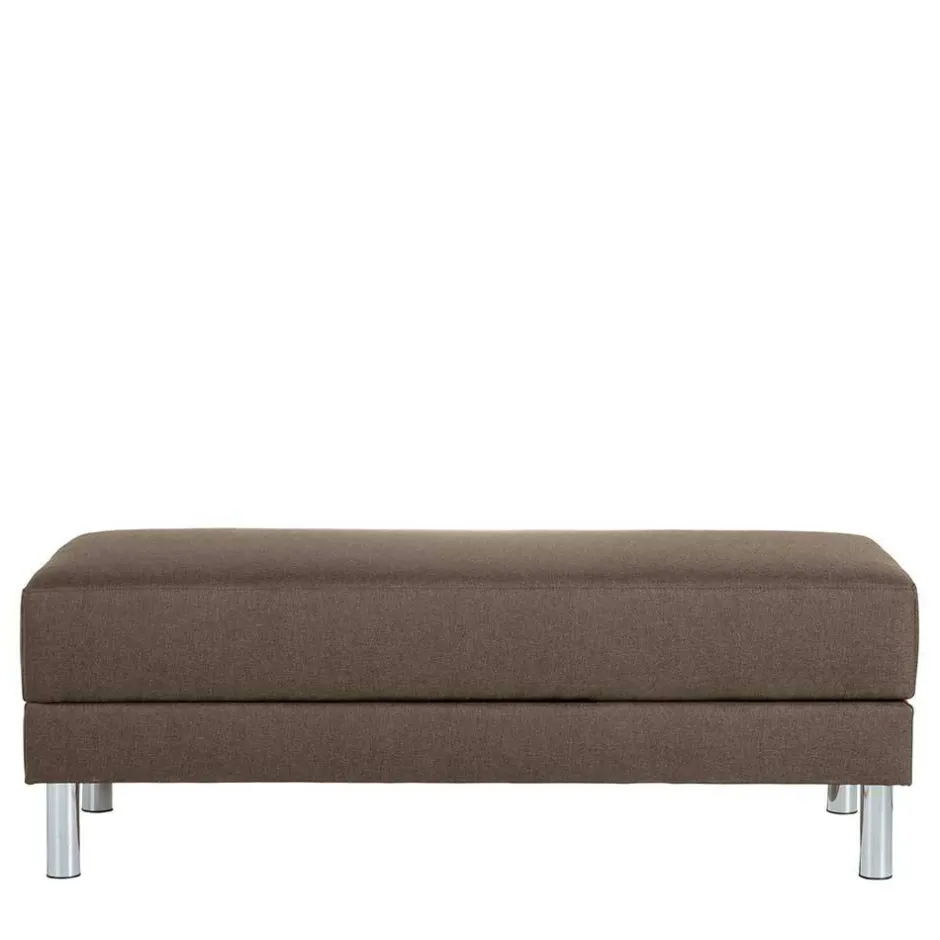 Wohnen Schlafcouch mit Hocker in Beigegrau mit Chrom - Defelira (zweiteilig)