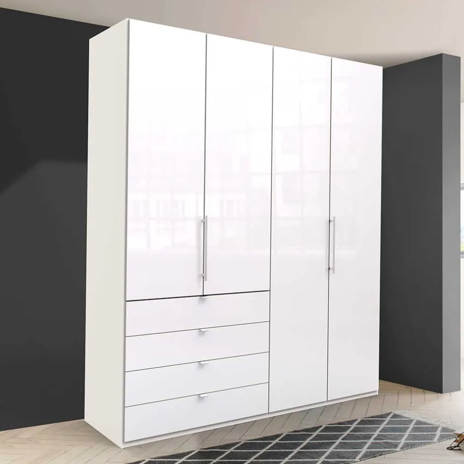 Schlafraum Kleiderschrank in Weiß Glas Front - Dolienca^Wohnen Discount