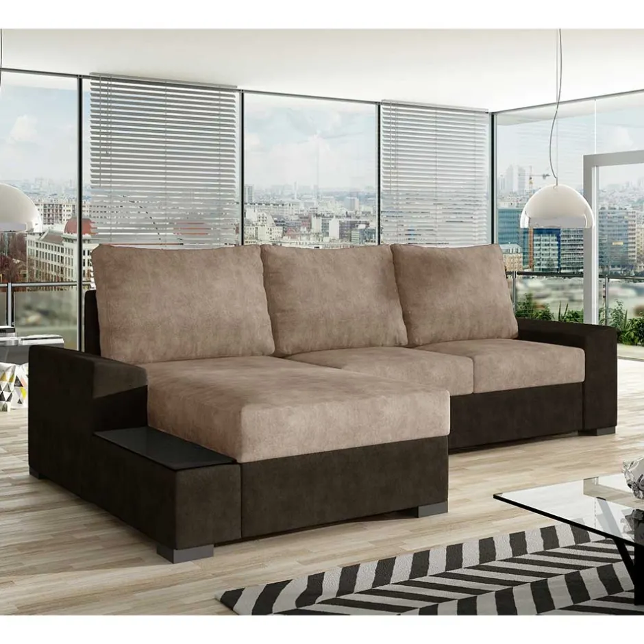 Schlafsofa Ecke in Beige und Dunkelbraun - Subra^Wohnen