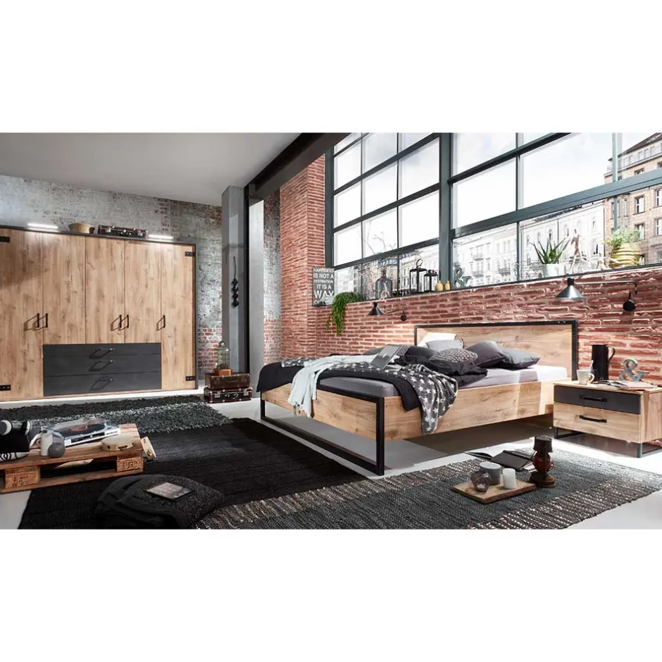 Schlafzimmer in Plankeneiche & Schwarzgrau - Bram (vierteilig)^Wohnen Best