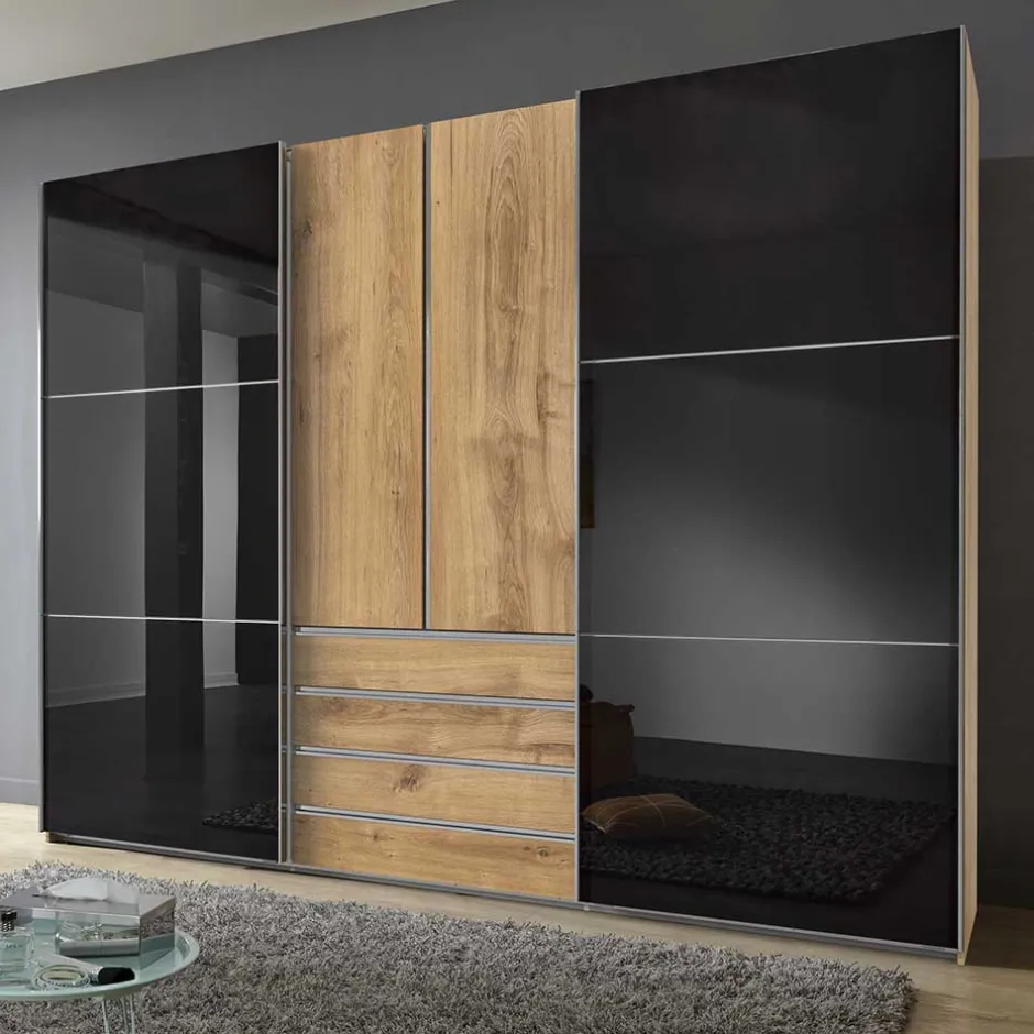 Wohnen Schlafzimmer Kleiderschrank in Dunkelgrau Glas - Hectos