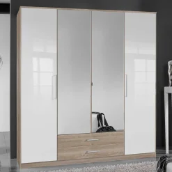 Wohnen Schlafzimmer-Kleiderschrank in Weiß HG & Eiche sägerau - Grands