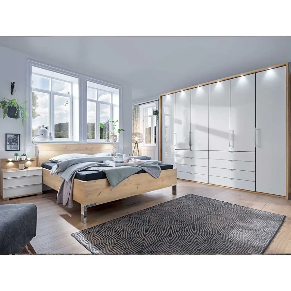 Wohnen Schlafzimmermöbel in Weiß & Eiche Bianco - Nuetran (vierteilig)