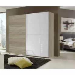 Schlafzimmerschrank Arno mit Weißglas^Wohnen Discount