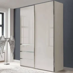 Wohnen Schlafzimmerschrank in Champagner Glasfront 165 cm - Dustins
