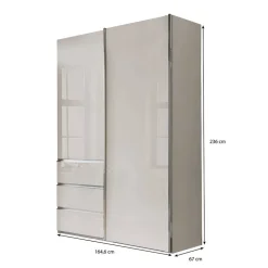 Wohnen Schlafzimmerschrank in Champagner Glasfront 165 cm - Dustins