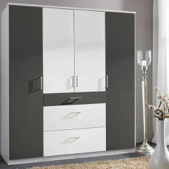 Wohnen Schlafzimmerschrank in Weiß und Dunkelgrau - Vanila