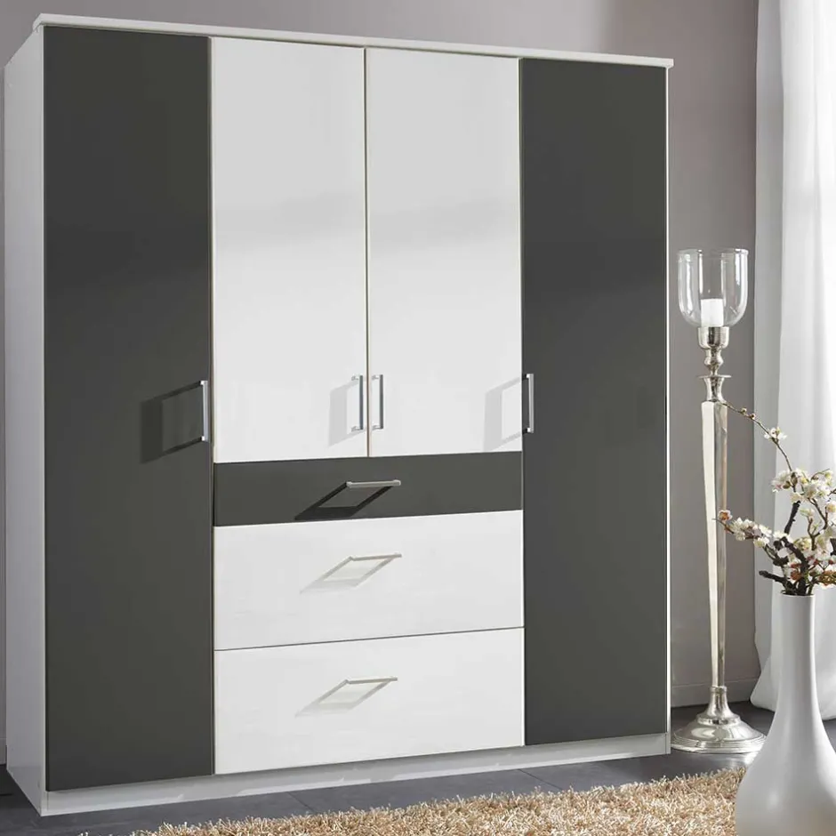 Wohnen Schlafzimmerschrank in Weiß und Dunkelgrau - Vanila