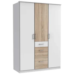 Schlafzimmerschrank in Weiß mit Eiche Sägerau - Magdelan^Wohnen Discount