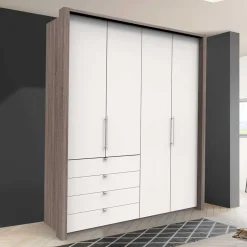 Schlafzimmerschrank in Weiß & Eiche dunkel - Tivierto^Wohnen Best