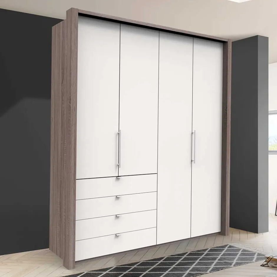 Schlafzimmerschrank in Weiß & Eiche dunkel - Tivierto^Wohnen Best