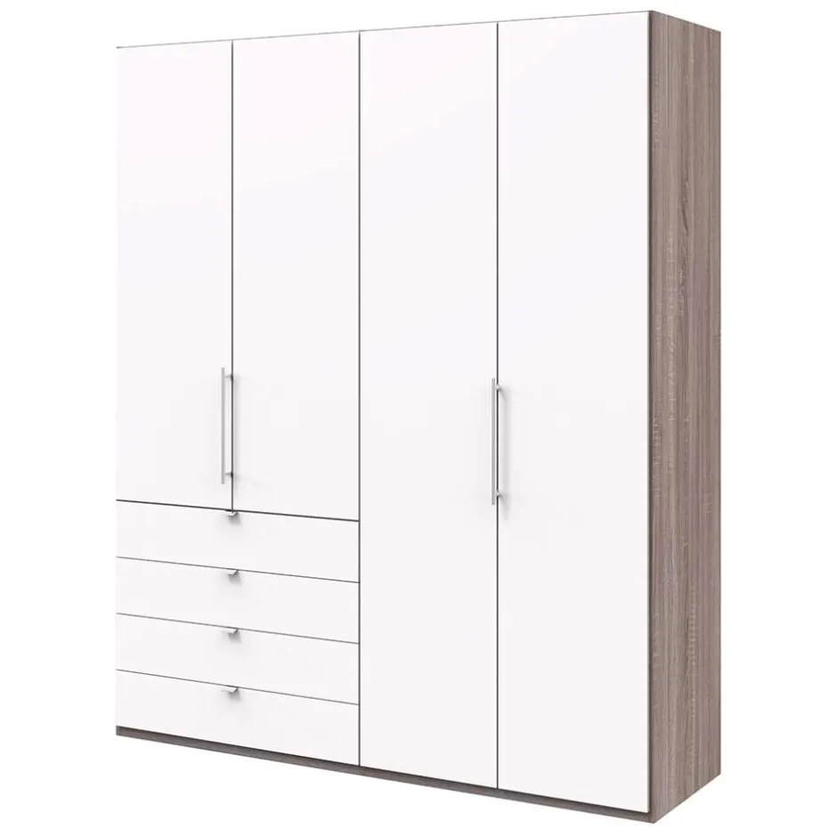 Schlafzimmerschrank in Weiß & Eiche dunkel - Tivierto^Wohnen Best