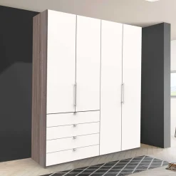 Schlafzimmerschrank in Weiß & Eiche dunkel - Tivierto^Wohnen Best