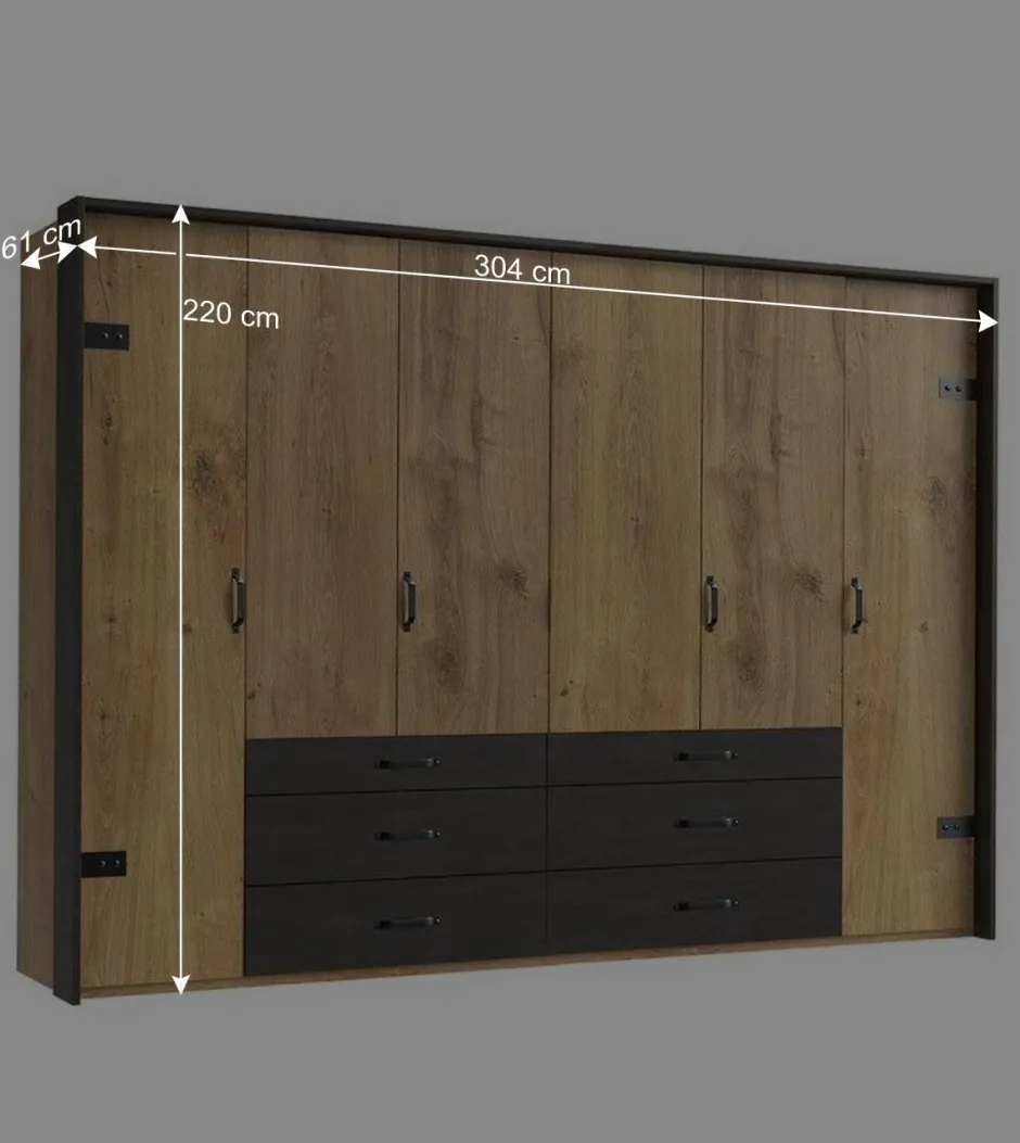 Wohnen Schlafzimmerschrank mit sechs Schubladen & Türen - Bram