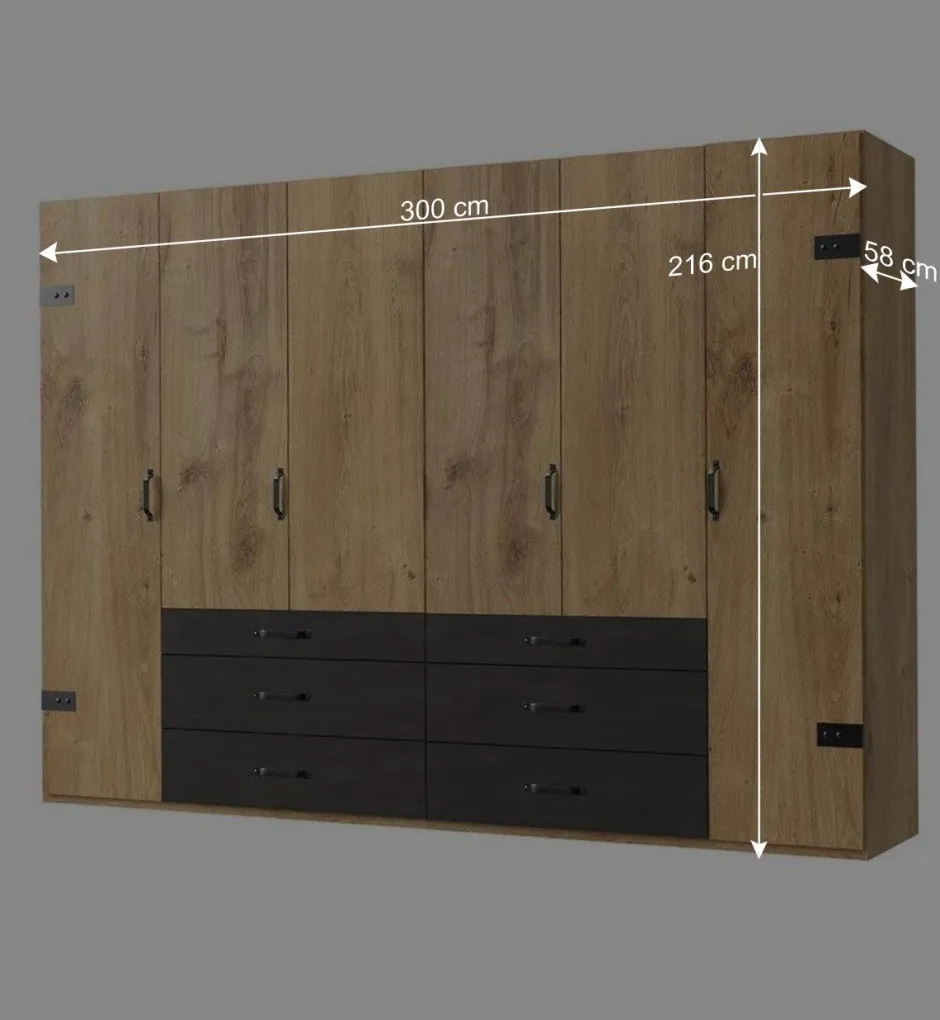 Wohnen Schlafzimmerschrank mit sechs Schubladen & Türen - Bram