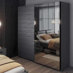 Schlafzimmerschrank mit Schwebetüren in Eiche Grau - Carika^Wohnen Outlet