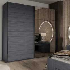 Schlafzimmerschrank mit Schwebetüren in Eiche Grau - Carika^Wohnen Outlet