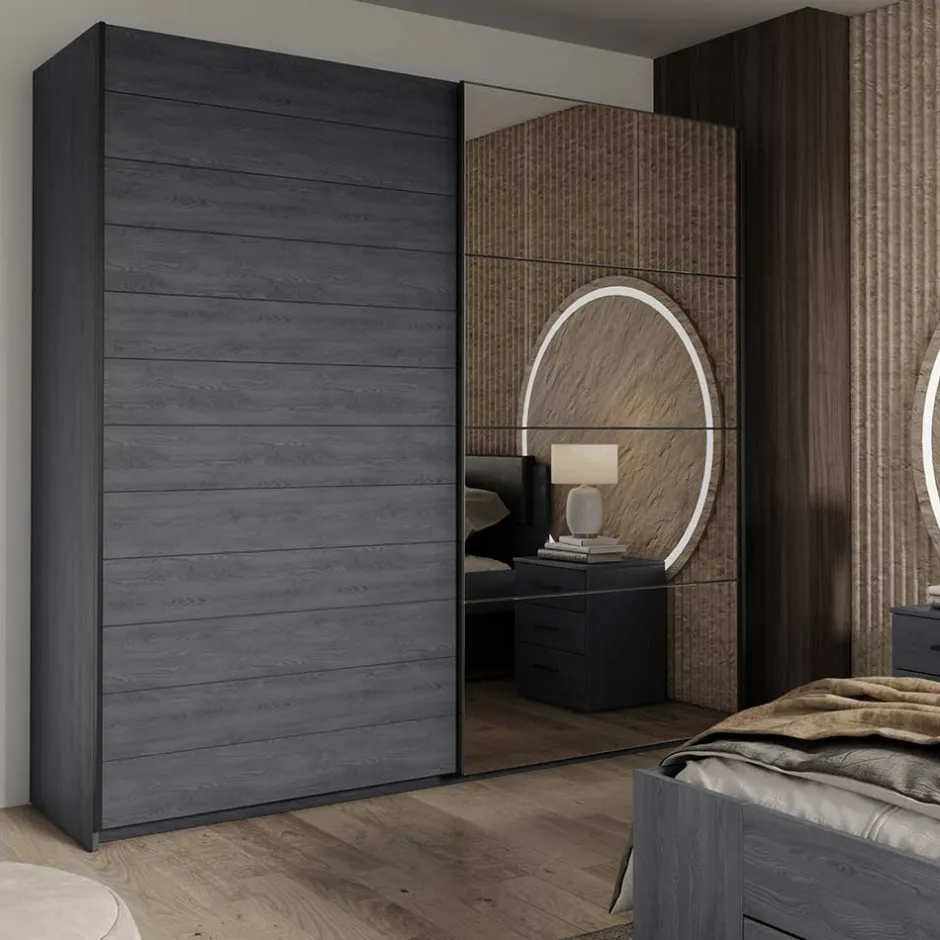 Schlafzimmerschrank mit Schwebetüren in Eiche Grau - Carika^Wohnen Outlet