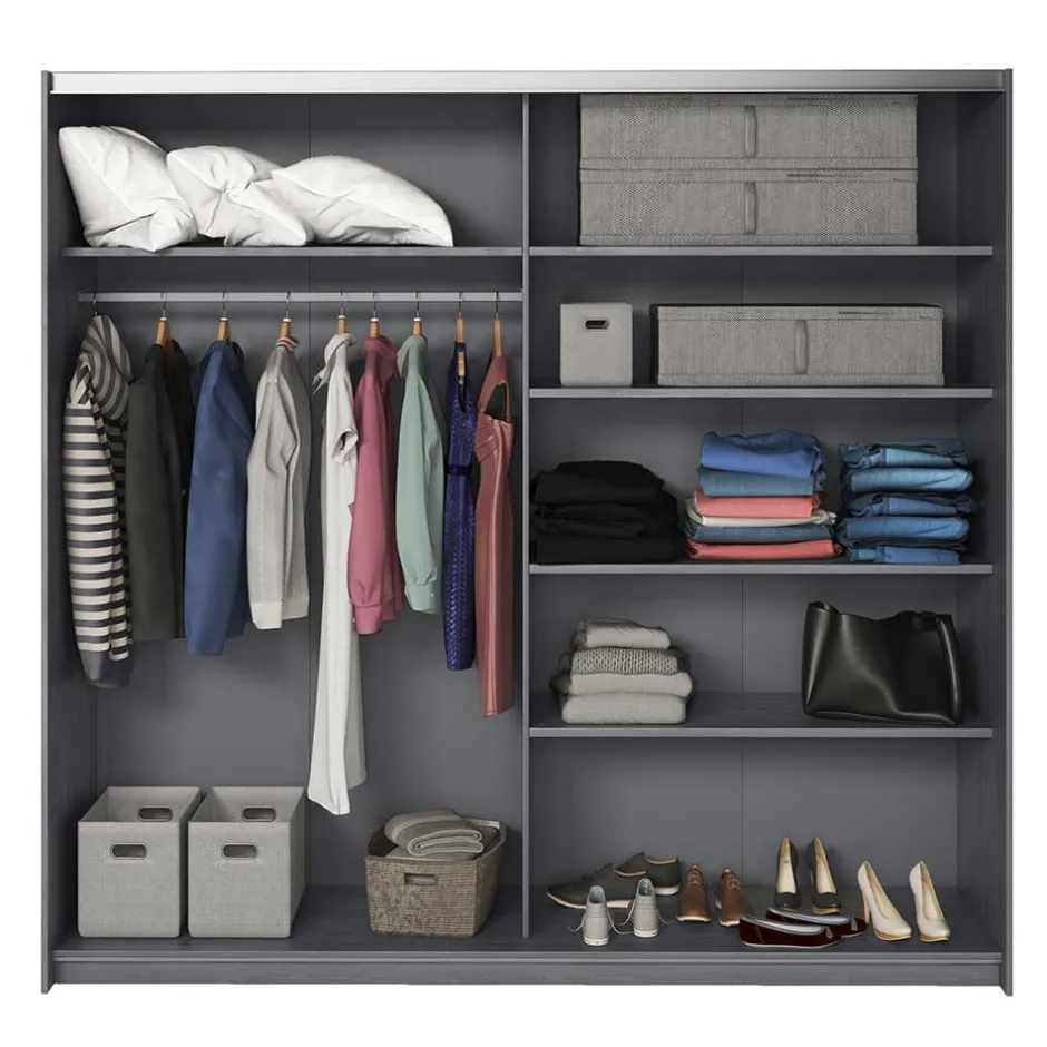 Schlafzimmerschrank mit Schwebetüren in Eiche Grau - Carika^Wohnen Outlet