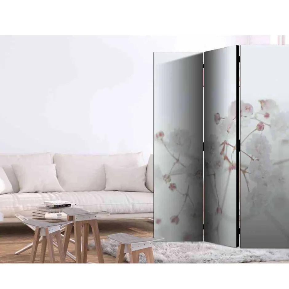 Wohnen Schlichter Foto-Paravent mit weißen Blüten - Newok