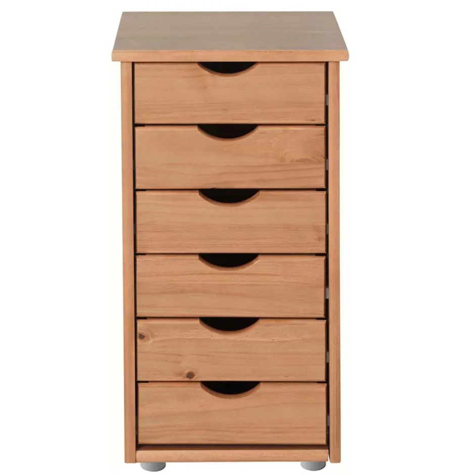 Schmale Kiefernholz Kommode mit sechs Schubladen - Calpano^Wohnen Clearance