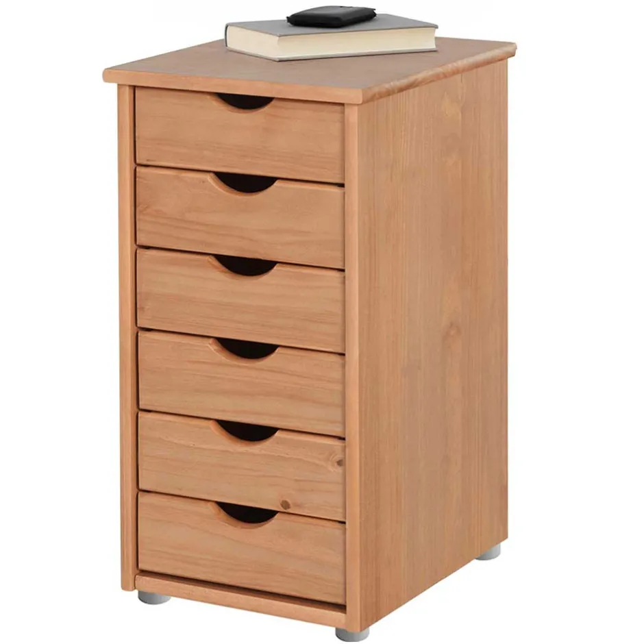 Schmale Kiefernholz Kommode mit sechs Schubladen - Calpano^Wohnen Clearance