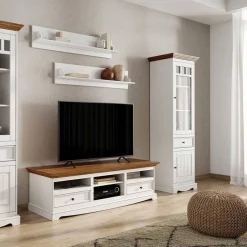 Schmale Landhaus Vitrine aus Kiefernholz - Bordona^Wohnen Best