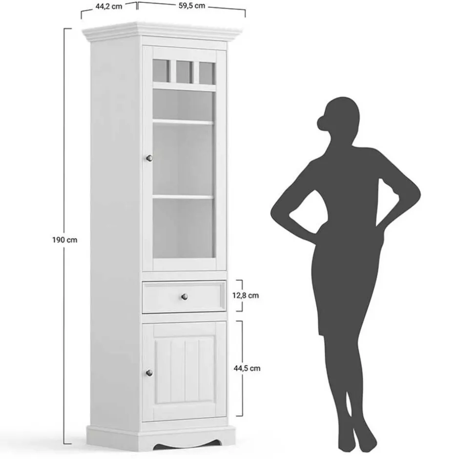 Schmale Landhaus Vitrine aus Kiefernholz - Bordona^Wohnen Best