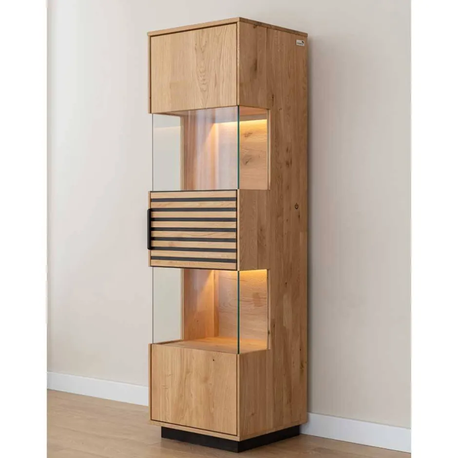 Wohnen Schmale Massivholz Vitrine mit LED Beleuchtung - Eribella