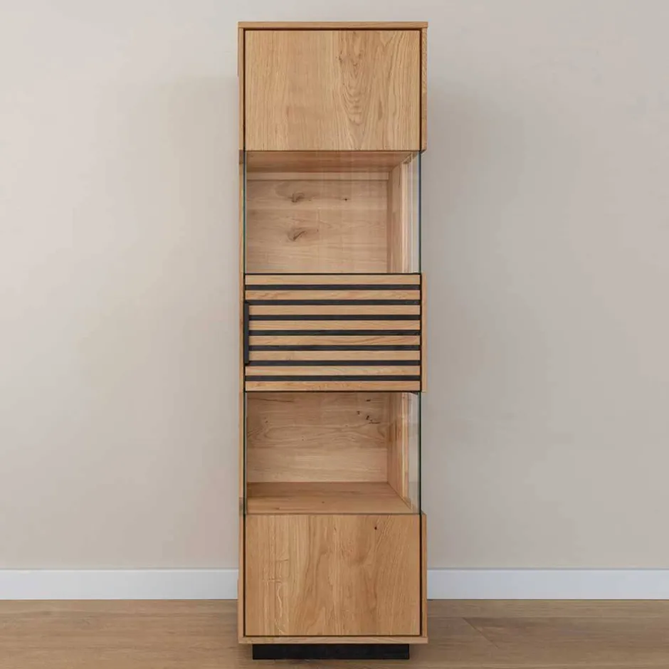 Wohnen Schmale Massivholz Vitrine mit LED Beleuchtung - Eribella