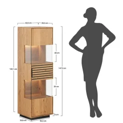 Wohnen Schmale Massivholz Vitrine mit LED Beleuchtung - Eribella