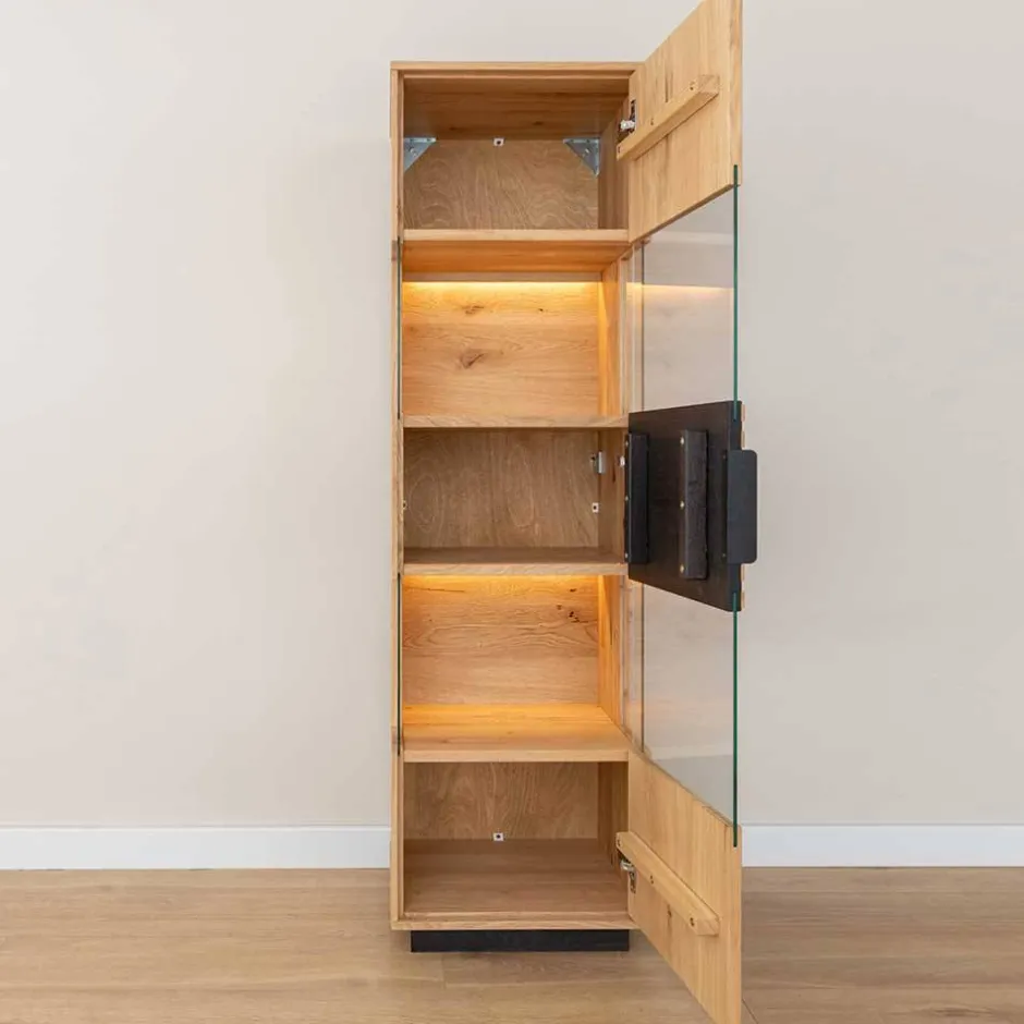 Wohnen Schmale Massivholz Vitrine mit LED Beleuchtung - Eribella