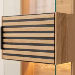 Wohnen Schmale Massivholz Vitrine mit LED Beleuchtung - Eribella